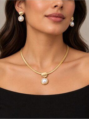 Gold-tone Pearl Drop Necklace & Earrings Set